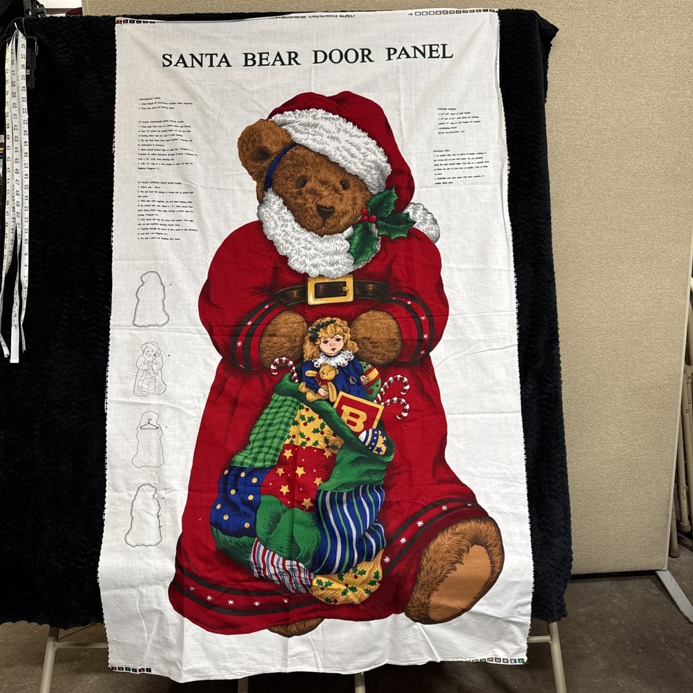VTG Santa Bear Door Christmas Cranston VIP Cut & Sew Fabric Panel 36 x 58.5